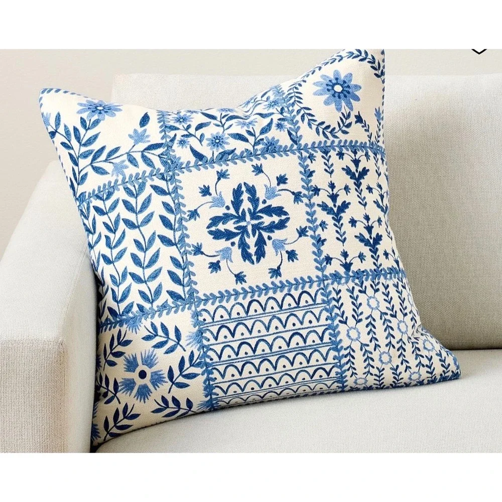 Mark Sikes x Pottery Brn Clementine Ptchwrk Blue Embroidered Pillow Cover 22x22